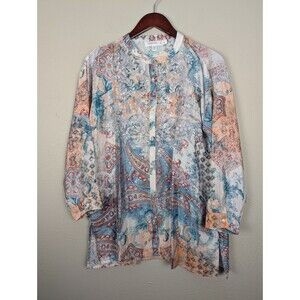 Love Kyla Silk Embroidered Paisley Floral Button Blouse Size M